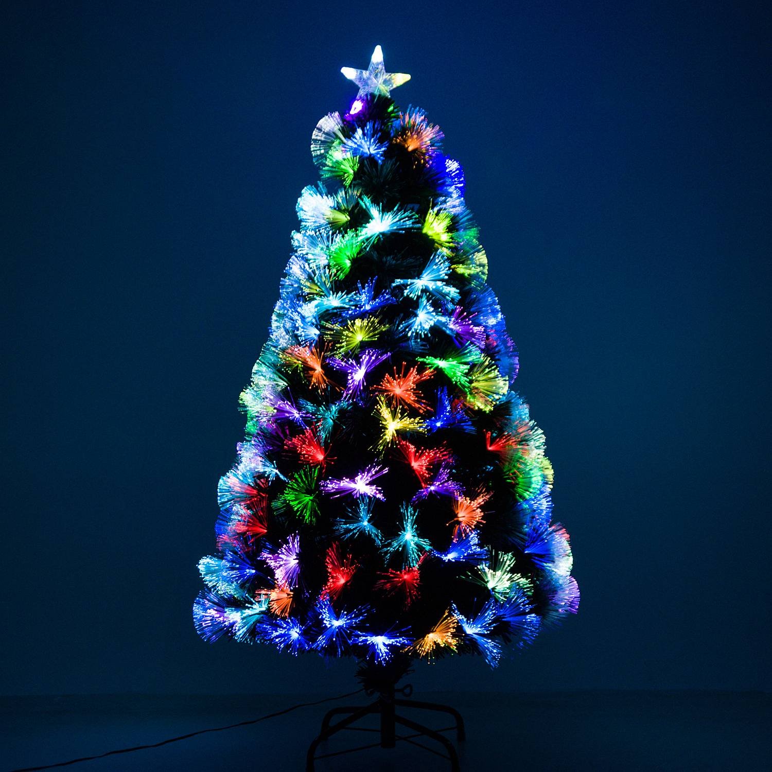 Árvore de Natal, Altura 120 cm + Estrela e Fibra Ótica de 7 Cores Árvore  Artificial Φ 66x 120 cm | O Meu Jardim