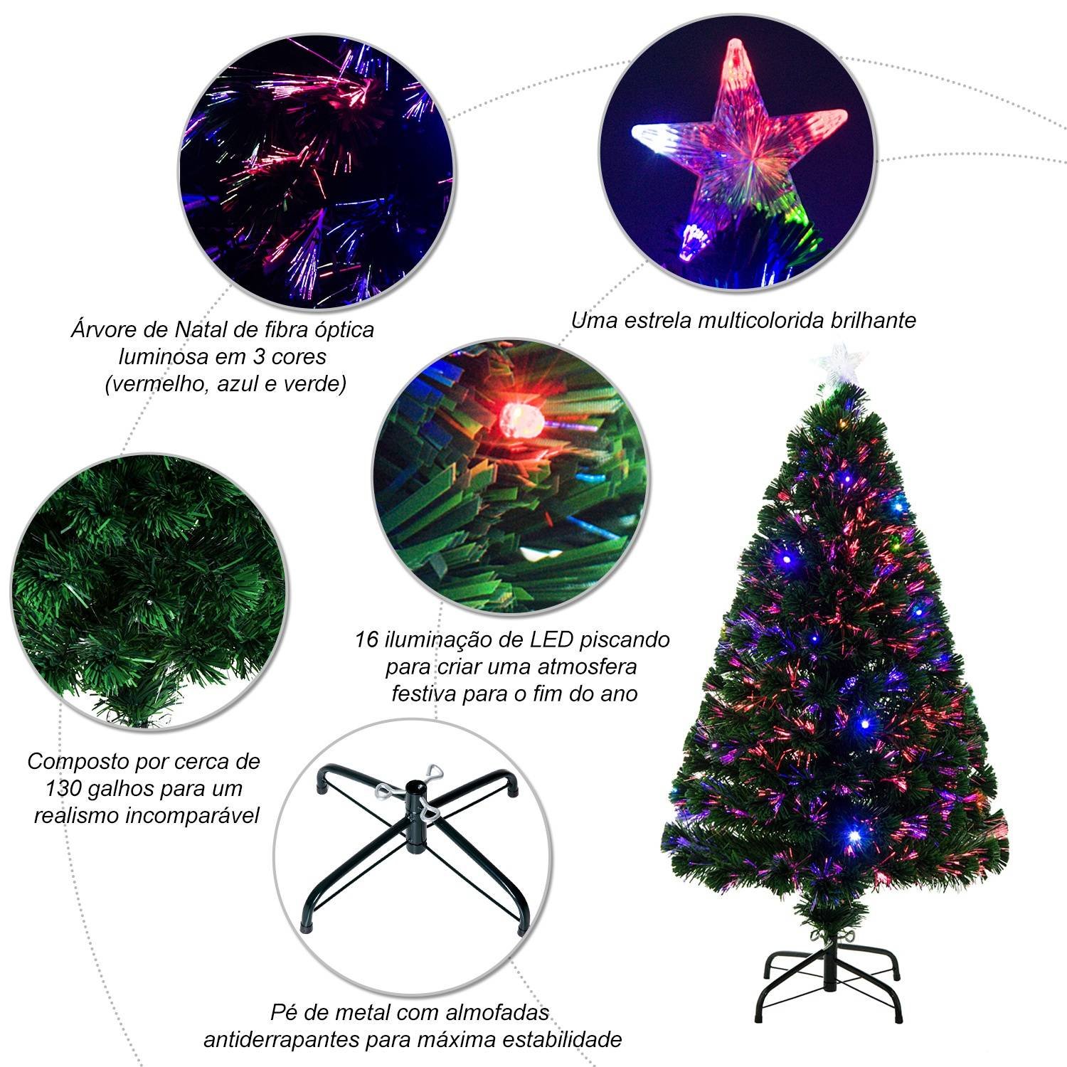 Árvore de Natal artificial com fibra óptica Φ60x120cm + 16 LED de 3 cores  perfeitas para decoração de Natal | O Meu Jardim