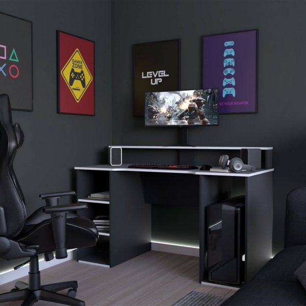 Secretária Gammer Zone com 3 prateleiras de arrumação e gaveta - Image 1