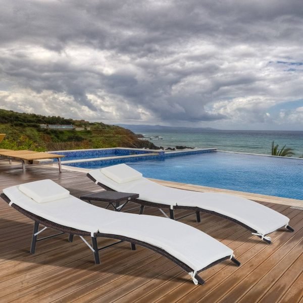 2 Espreguiçadeiras Acolchoadas com Mesa em Rattan para o Jardim - Image 1