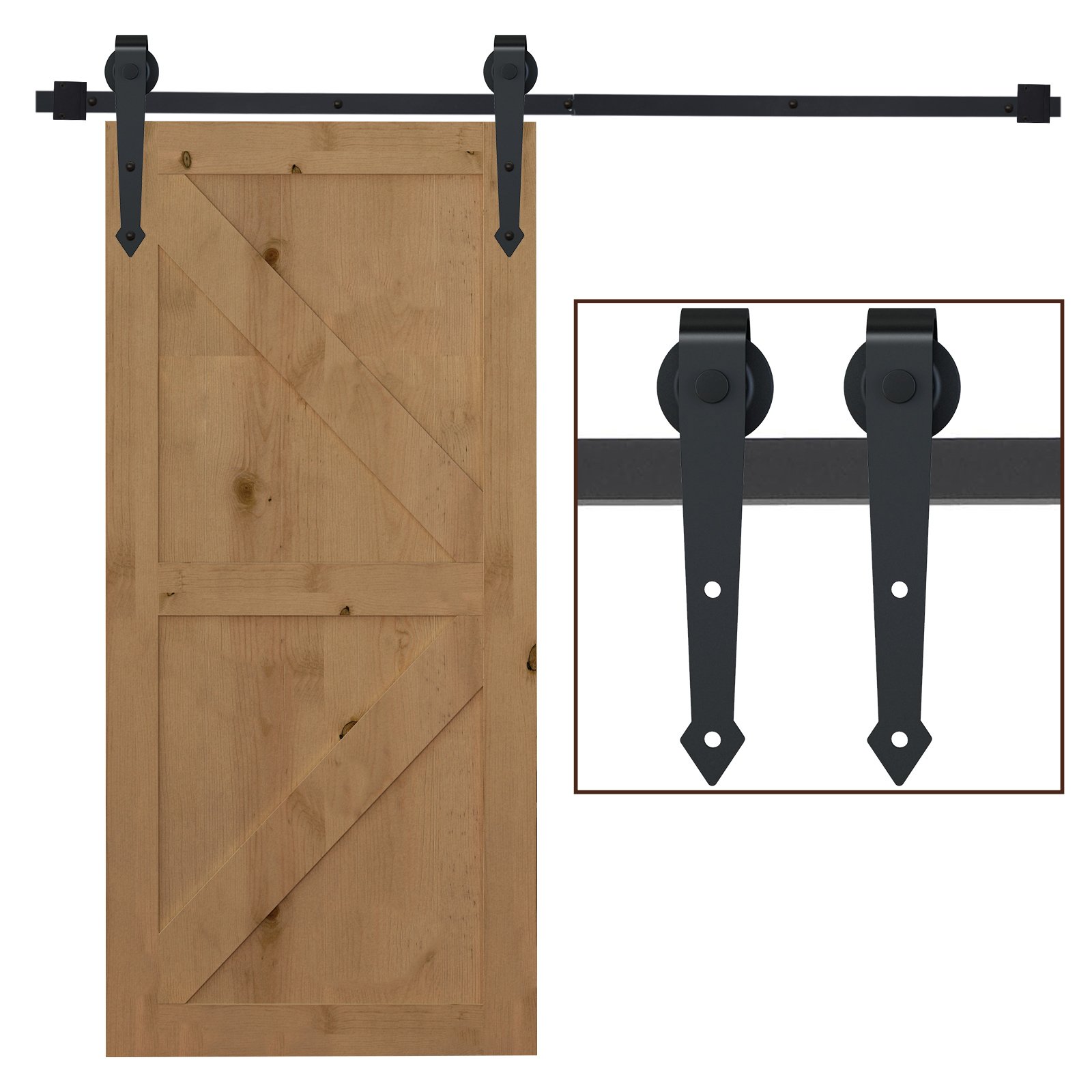 Kit de ferragens para uma porta de correr suspensa de madeira de celeiro,  sem fecho suave, placas não incluídas, Aço e Plástico, Pintado de Preto