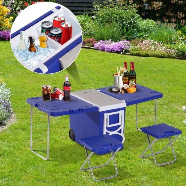 Geleira 28L com Mesa e Banco Incluídos para Campismo e Churrascos - 3 em 1 - Image 1