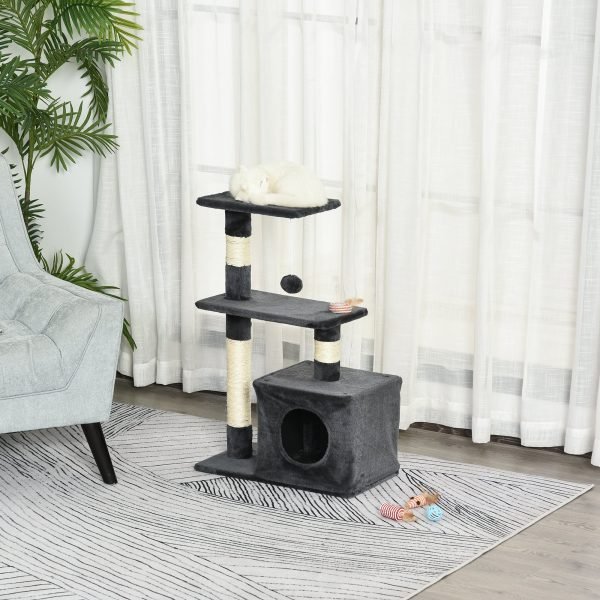PawHut Árvore arranhador para gatos com postes plataformas abrigo bola pendurada cinza