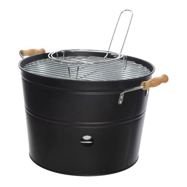 Barbacoa Balde Com Grelha De 32Cm Com Alça De Madeira Eucaliptus