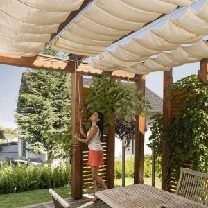 Toldo Ideal para pérgulas Tecnologia de tensão de cabos 420 x 140 cm Bege