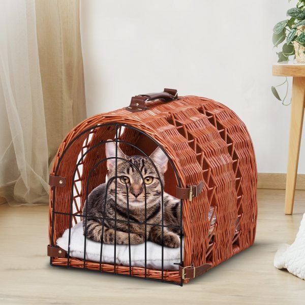 PawHut trasportadora de gato com almofada Fecho duplo e pega 42x35x37 cm de vime