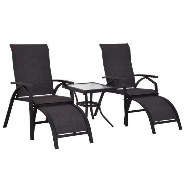 Conjunto de Espreguiçadeiras Pretas com Mesa Ajustáveis - Image 1