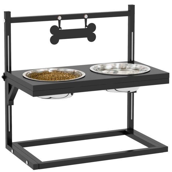 Alimentador para Cães com 2 Tigelas de Aço Inoxidável com Altura Ajustável e 1 Peça de Metal com Formato de Osso 40