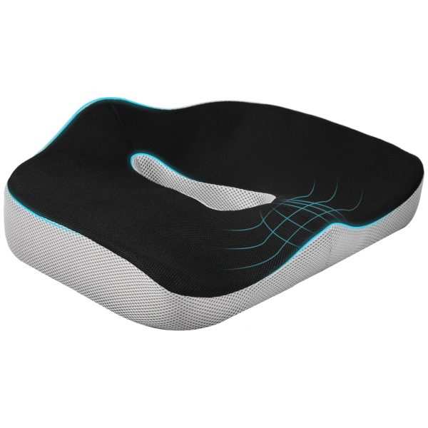 Almofada de Assento com Espuma Viscoelástica para Cadeira Escritório Base Antiderrapante e Capa Malha Sala Jantar 44x39x13 cm Preto