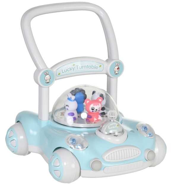 Andador para Bebés de 1-3 Anos com Altura Ajustável Música Rodas Antiderrapantes Luzes Guiador Desmontável Carga 25 kg Azul Claro
