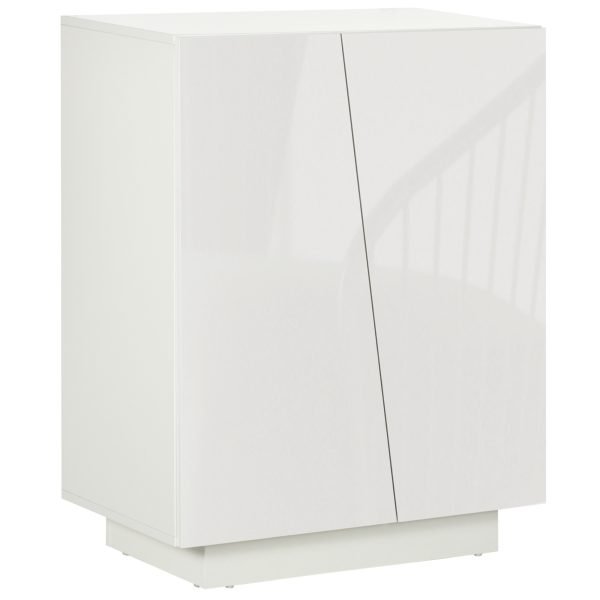 Aparador Sala de Estar com 2 Portas de Alto Brilho e Prateleiras Ajustáveis 70x40x88 cm Branco - Image 1