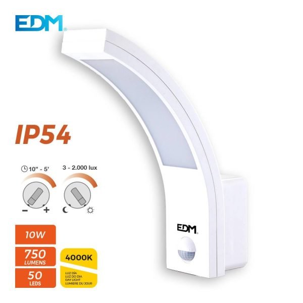 Aplique Exterior Led 10W  750  Lumens 4.000K Com Sensor. Ang