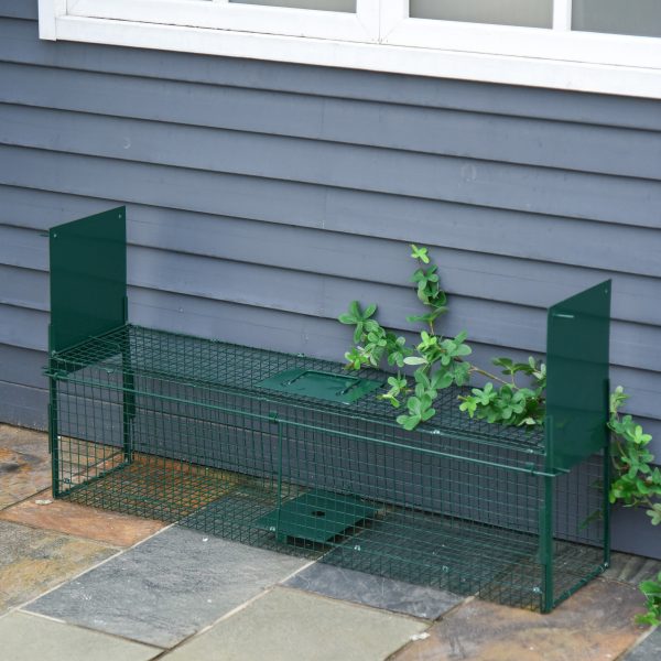 Armadilha com 2 portas para animais vivos em metal com alça, 100x25x28 cm, Verde escuro - Image 1