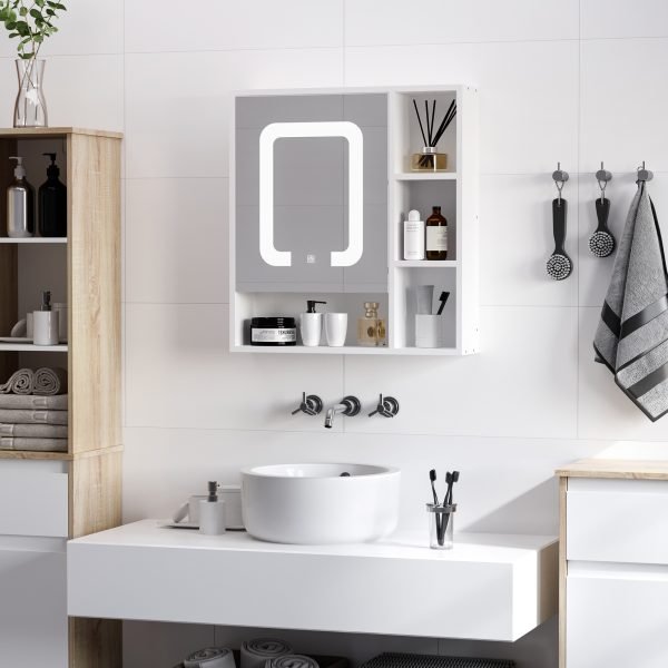 Armário com Espelho de Casa de Banho com Luz LED Suspenso com Porta