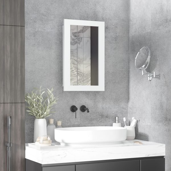 Armário com Espelho para Casa de Banho com Porta e Prateleiras Ajustáveis 40x12x71 cm Branco - Image 1