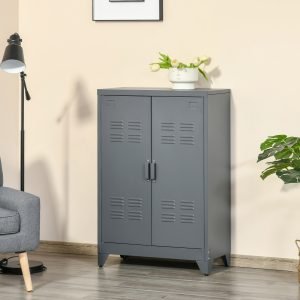Armário de Metal de Armazenamento com Dupla Porta 2 Prateleiras com Altura Ajustável Armário Multiúso para Escritório Dormitório Garagem 75x33x110cm Cinza