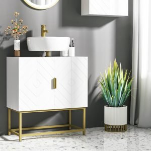 Armário para Casa de Banho Moderno com 2 Portas e Pés de Aço 60x30x65cm