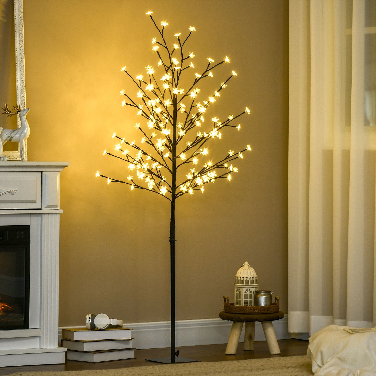 Árvore Cerejeira com 150 Luzes LED IP44 Branco Quente, Árvore Decorativa  com Ramos Flexíveis para Sala de Estar Festas Interior 17x17x150cm Preto |  O Meu Jardim