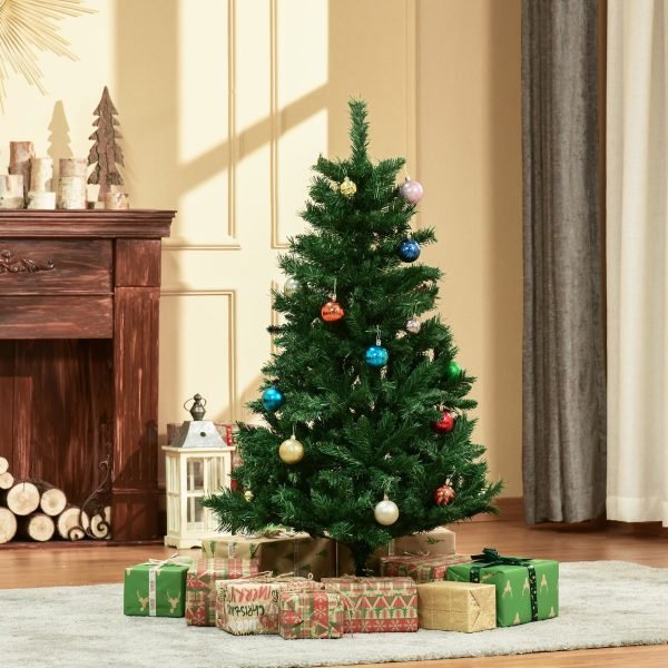 Árvore de Natal 120cm Artificial com 255 Ramos Ignífugos de PVC Base Dobrável e Suporte Metálico Montagem Rápida Decoração de Natal para Interiores Ø60x120cm Verde