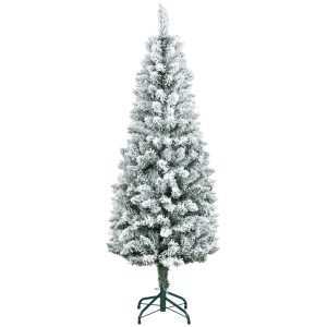 Árvore de Natal 150 cm Artificial Coberta Neve com 317 Ramo e Suporte Metal Natalícia para Sala Interior Verde