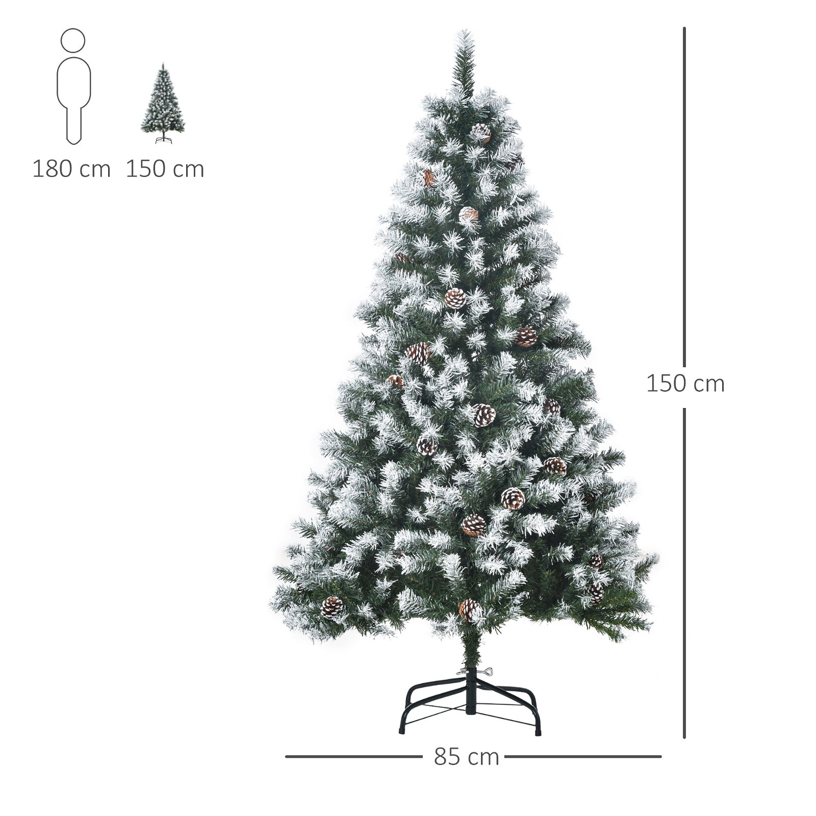 Árvore de Natal Artificial 150cm com 676 Ramas e 41 Pinhas Folhas com  efeito neve | O Meu Jardim