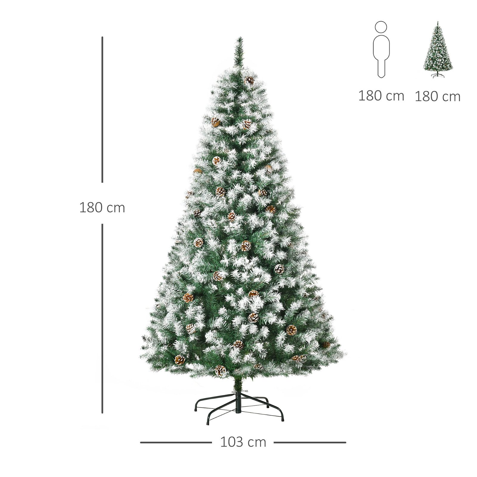 Árvore de Natal Artificial Ø90x180cm com 1111 Pontas de PVC e 59 Pinhas | O  Meu Jardim