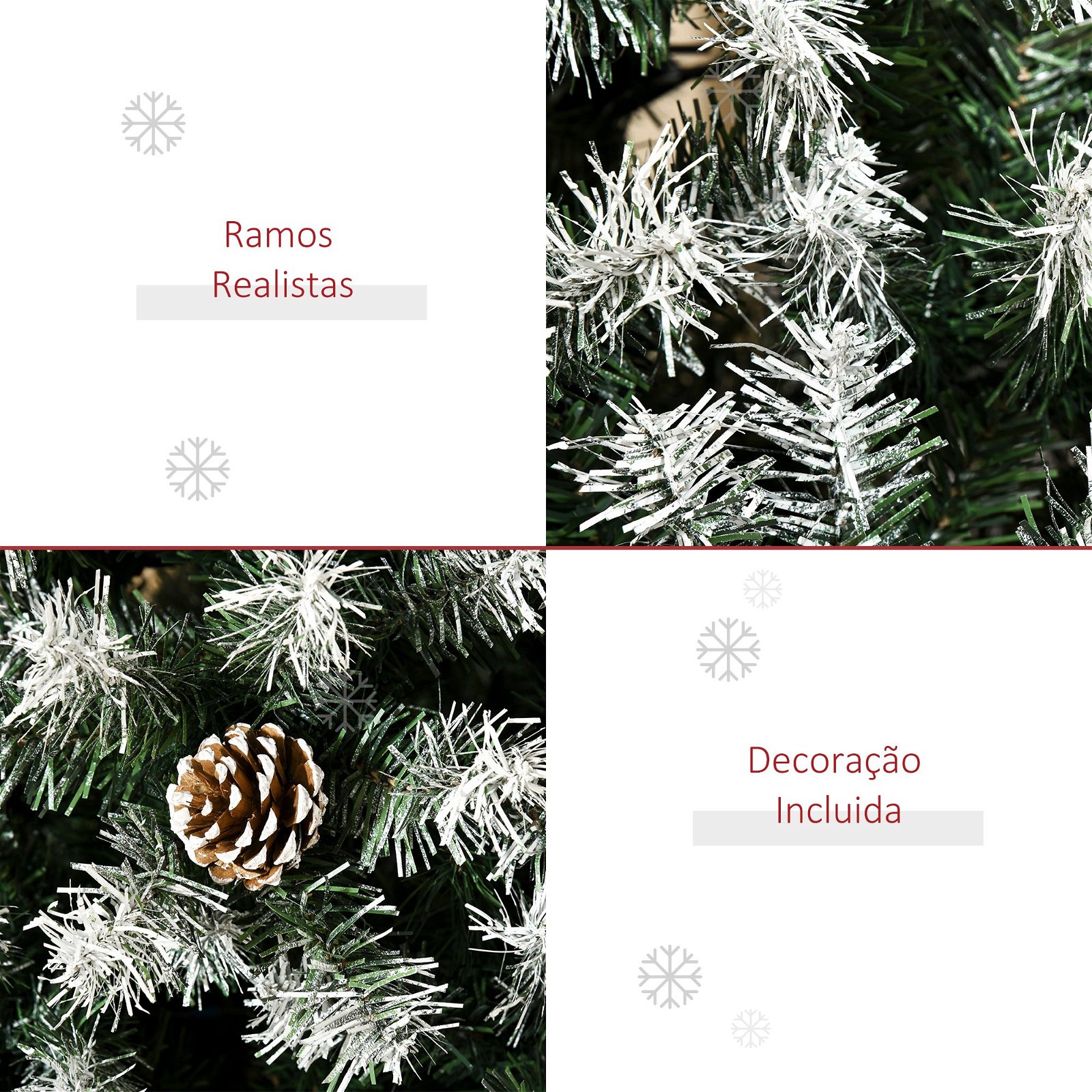 Árvore de Natal Artificial 180cm com 800 Ramos e 61 Pinhas, Folhas de PVC  com Efeito de Neve, Base Dobrável e Suporte Metálico para Interiores Verde  | O Meu Jardim
