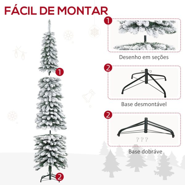 Árvore de Natal Artificial 210cm com Neve com 490 Ramos, Folhas de PVC, Base Dobrável e Suporte Metálico Verde - Imagem 6