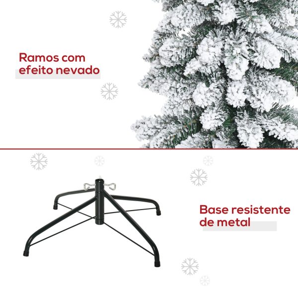 Árvore de Natal Artificial 210cm com Neve com 490 Ramos, Folhas de PVC, Base Dobrável e Suporte Metálico Verde - Imagem 7