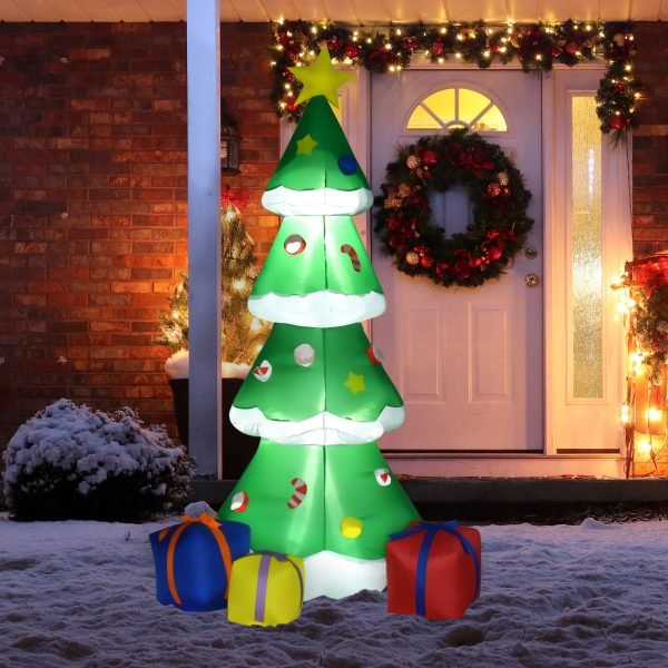 Árvore de Natal Inflável 176cm com Luzes LED e Inflador Decoração de Natal para Interiores e Exteriores 93x39x176cm Multicor