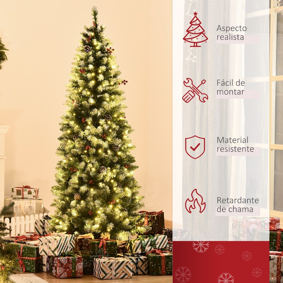 Árvore de Natal Nevada Artificial 180cm com 300 Luzes LED e 618 Ramos | O  Meu Jardim