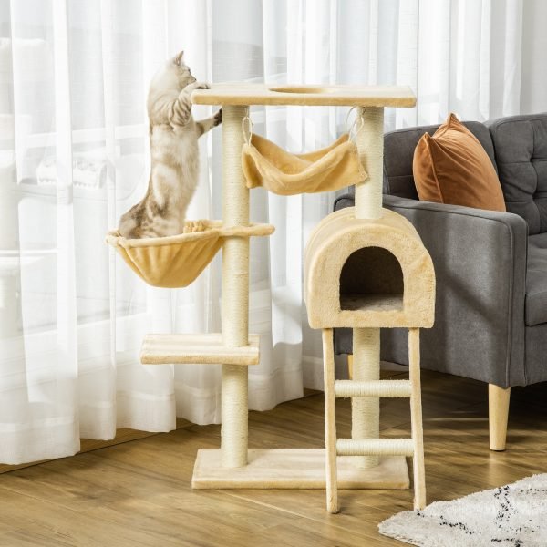 Árvore para Gatos Arranhador com Poste Ninho Cesta Rede Plataforma Casa e Escada de Veludo e Sisal Natural 54x29