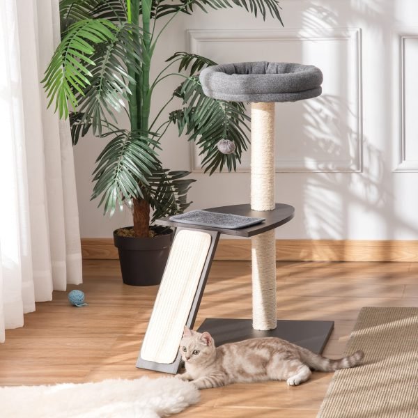 Árvore para Gatos com Múltiplas Plataformas Postes Arranhadores de Sisal Natural Cama Almofadas Removíveis com Placa Arranhadora e Bolo de Brinquedo 50x40x83