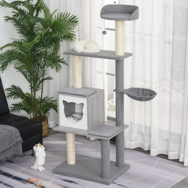 Árvore para gato com rede caverna postes raspadores Bola 61x49x160.5 cm Cinza