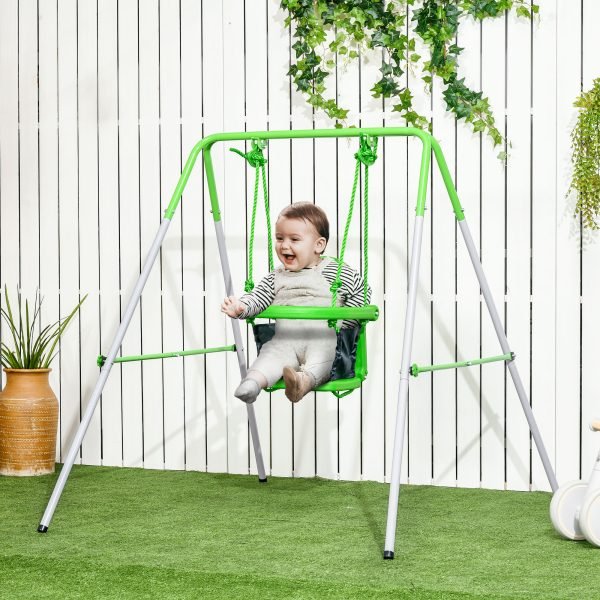 Baloiço Infantil de Aço para Crianças de 6-36 Meses com Encosto Alto e Arnês de Segurança para Interior e Exterior Carga Máxima 25 kg 122x146x122cm