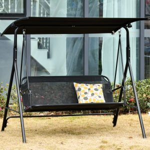 Baloiço de jardim de 2 lugares com guarda-sol de ângulo ajustável 172x110x155cm, Cor Preto