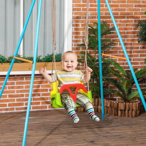 Baloiço para Bebé 3 em 1 com Encosto Desmontável Cordas Ajustáveis e Barra em T 42x33x120-180cm