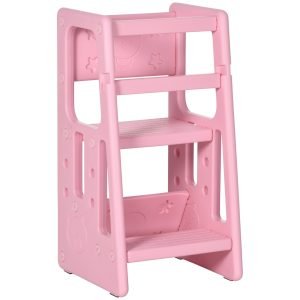 Banco Infantil com Altura Ajustável em 3 Posições e Plataforma Antiderrapante 47x47x90cm
