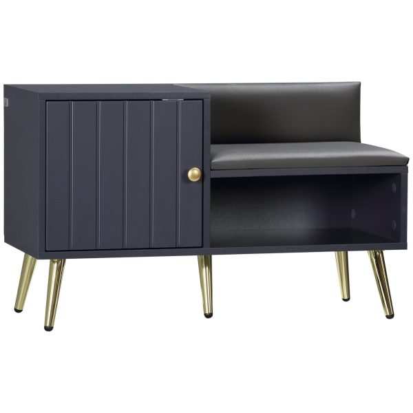 Banco Sapateira com Compartimento Aberto e Almofada Acolchoada para 4 Pares de Sapatos Entrada Corredor 80x33x49 cm Cinza Escuro