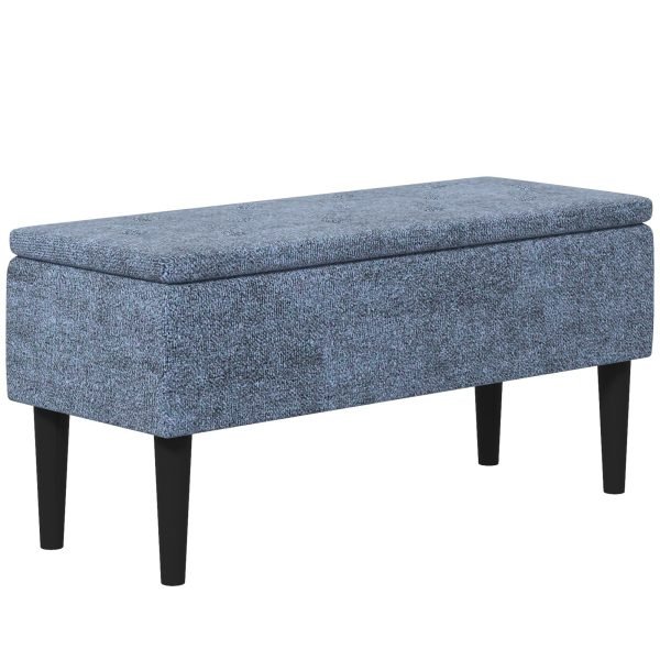 Banco de Armazenamento Capacidade 47L Tampa Abatível e Pés de Madeira de Borracha Carga Máxima 120 kg 95x38x45 cm