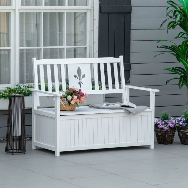 Banco de Madeira Exterior de 2 Lugares com Espaço de Armazenamento e Tecido Oxford Banco Baú de Jardim Terraço com Apoio para os Braços Carga 250kg 125x68