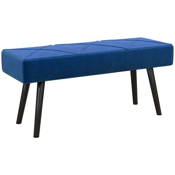 Banco de Pé Cama Multifuncional Moderno Dormitório com Pés Aço e Assento Acolchoado Carga Máxima 120 kg Entrada Corredor 100x36x45 cm Azul