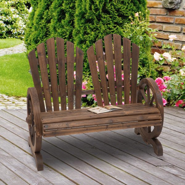 Banco para Jardim de Madeira de 2 lugares com apoio de braços, 108x66x95cm, Cor Castanho rústico - Image 1
