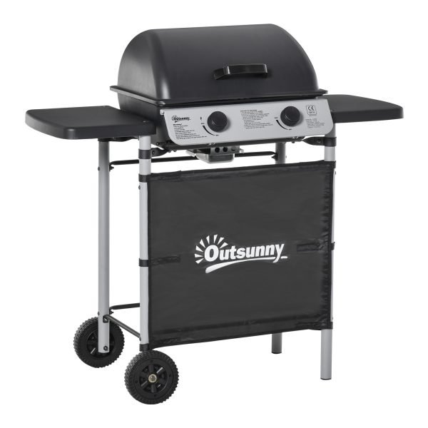 Barbecue a Gás com 2 Rodas 2 Mesas Laterais e Grelhas de Aço 104x49x99 cm
