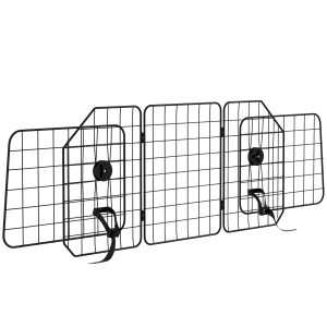 Barreira Protetora de Carro para Cães com Largura Ajustável Grade Dobrável Aço 93-150x42 cm Preto