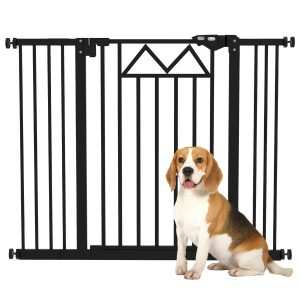 Barreira de Segurança Extensível para Animais Estimação com Fecho Automático e Sistema Duplo Bloqueio Porta Corredor Escada 74-100x76 cm Preto