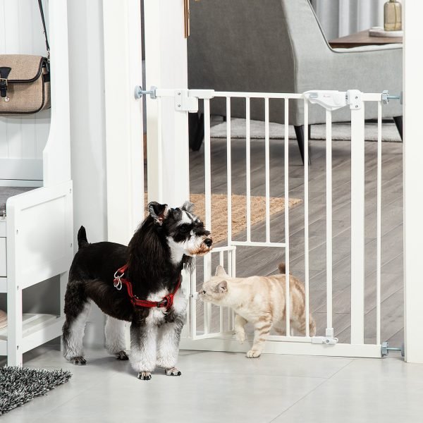 Barreira de Segurança para Cães Animais de Estimação 74-80cm para Escadas Portas e Corredor com Porta com Fechamento Automático e Sistema de Duplo Bloqueio Altura 76