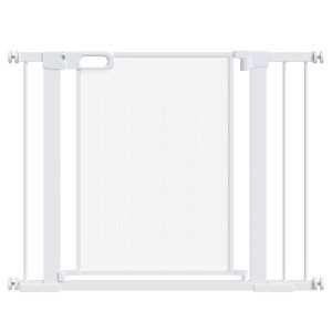 Barreira de Segurança para Cães Extensível 75-103 cm Escada e Portas com 2 Extensões Duplo Bloqueio Fechamento Automático Branco
