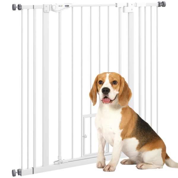 Barreira de Segurança para Cães com Porta Pequena Animais Estimação Extensível Fechamento Automático e Sistema Duplo Bloqueio 74-101x104