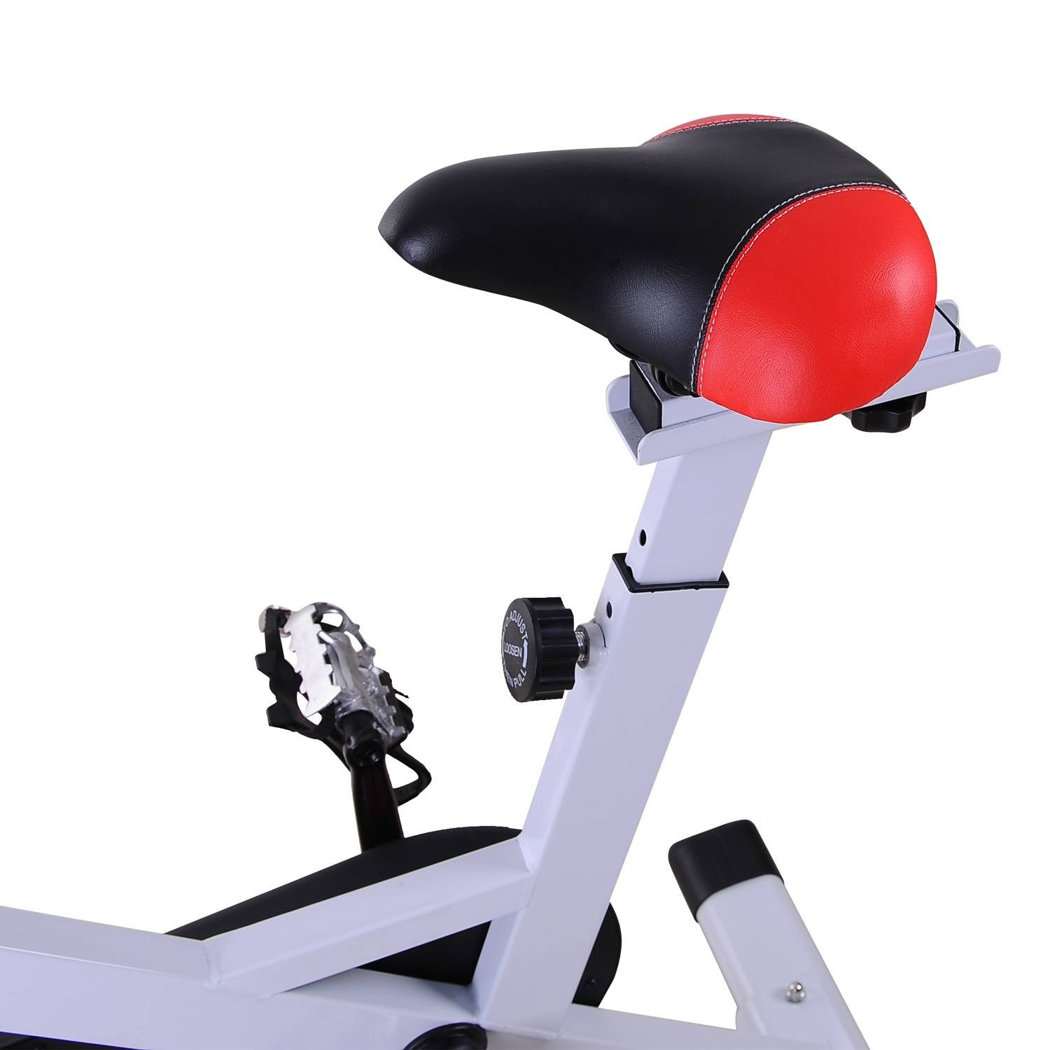 Bicicleta Estática de Spinning Bicicleta de Fitness Ecrã LCD Assento e  Guiador Ajustável Resistência Regulável Carga 120kg 107x48x100cm Aço Branco  | O